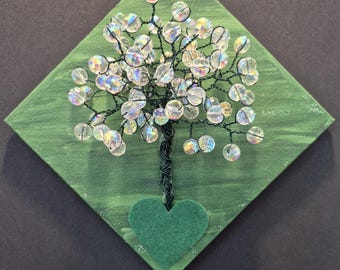 Beaded Tree of Life Mounted on a Painted Canvas