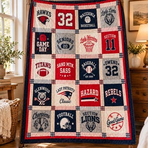 T-Shirt Quilt Pattern PDF, Memory Quilt from Old Shirts, Graduation Gift, Beginner Sports Quilt, Lap to Queen
