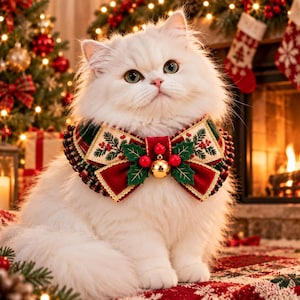 Christmas Pet Collar Sewing Pattern PDF, Cat Peter Pan Collar with Bow, Ruffled Dog Collar DIY, Plaid Holiday Pet Accessory, S M L