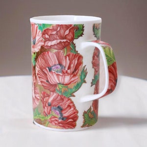 Fine Porcelain Mug - Red Floral Mug - Gits for her