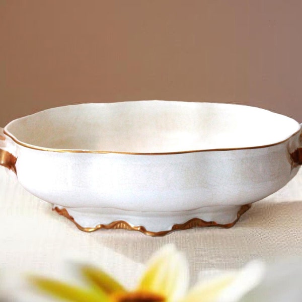 Vintage Porcelain Bowl Tray made of Bone China in Ivory White Color