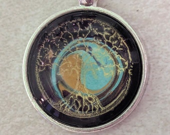 TREE OF LIFE Pendant / Necklace - Reverse Glass Painting - Turquoise & Gold - Inspirational Art Piece by Inner Art Peace - Hand-painted