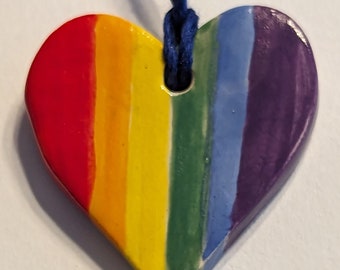 RAINBOW HEART Pendant / Necklace - Hand-painted w/ Art Glazes - Inspirational Art Piece by Inner Art Peace - LGBTQ+