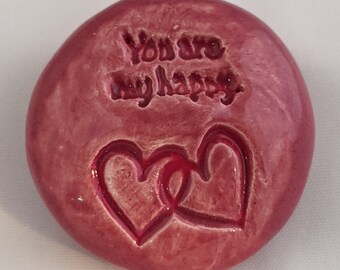 YOU MAKE ME HAPPY Pocket Stone Inspirational Art Piece by Inner Art Peace Red Art Glaze YOU MAKE ME HAPPY Pocket Stone Inspirational Art Piece by Inner Art Peace Red Art Glaze