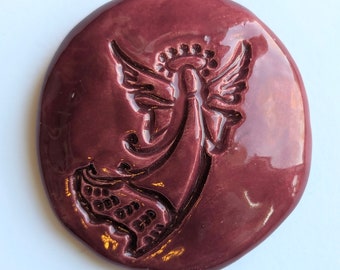 ANGEL Pocket Stone - RASPBERRY RED Art Glaze - Inspirational Art Piece by Inner Art Peace