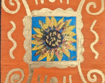 SUNFLOWER Painting - Inspirational Art Piece by Kimberly Castor, Inner Art Peace - Hand-Painted Original - Mixed-Media - Signed