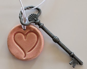 KEY to my HEART Necklace - PINK Art Glaze - Inspirational Art Piece by Inner Art Peace