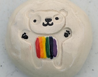 RAINBOW BEAR Pocket Stone - Hand-painted w/ Art Glazes - Inspirational Art Piece by Inner Art Peace - LGBTQ+