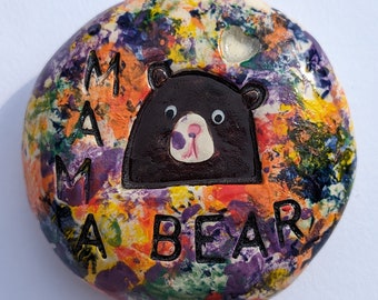 MAMA BEAR Pocket Stone - Hand-painted w/ Rainbow Art Glazes - Inspirational Art Piece by Inner Art Peace - LGBTQ+