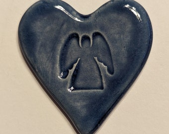 ANGEL in my POCKET Heart Stone - Sapphire Blue Art Glaze - Inspirational Art Piece by Inner Art Peace