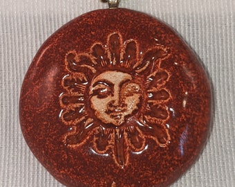 SUN FACE Pendant / Necklace - Burnt Orange Art Glaze - Inspirational Art Piece by Inner Art Peace