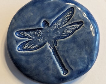 DRAGONFLY Pocket Stone - SAPPHIRE BLUE Art Glaze - Inspirational Art Piece by Inner Art Peace