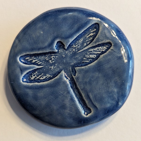 DRAGONFLY Pocket Stone - SAPPHIRE BLUE Art Glaze - Inspirational Art Piece by Inner Art Peace
