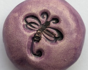 DRAGONFLY Pocket Stone - AMETHYST PURPLE Art Glaze - Inspirational Art Piece by Inner Art Peace