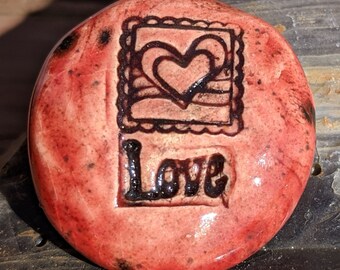 LOVE w/ HEART STAMP Magnet - Strawberry Red Art Glaze - Inspirational Art Piece by Inner Art Peace