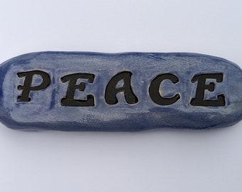 PEACE Garden Stone - EXOTIC BLUE Art Glaze - Inspirational Art Piece by Inner Art Peace