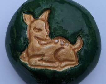 BABY DEER Pocket Stone - Hand-Painted w/ Art Glazes - Inspirational Art Piece by Inner Art Peace - WOODLAND - Fawn