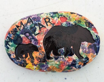 MAMA BEAR Pocket Stone - Hand-painted w/ Rainbow Art Glazes - Inspirational Art Piece by Inner Art Peace - LGBTQ+