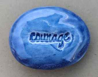 COURAGE Pocket Stone - SAPPHIRE BLUE Art Glaze - Inspirational Art Piece by Inner Art Peace