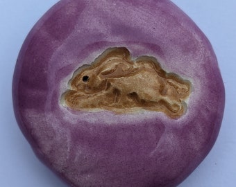 BUNNY RABBIT Pocket Stone - Amethyst Purple Art Glaze - Inspirational Art Piece by Inner Art Peace