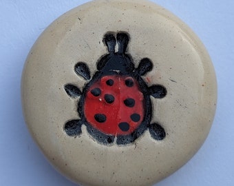 LADYBUG Pocket Stone - Hand-painted - Art Glaze - Inspirational Art Piece by Inner Art Peace