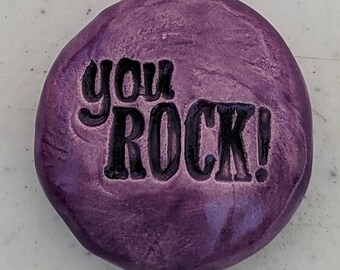 YOU ROCK! Pocket Stone - Amethyst Purple Art Glaze - Inspirational Art Piece by Inner Art Peace