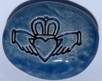 CLADDAGH Pocket Stone - SAPPHIRE BLUE Art Glaze - Inspirational Art Piece by Inner Art Peace - Celtic