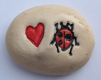 LADYBUG & HEART Pocket Stone - Hand-painted with Art Glazes - Inspirational Art Piece by Inner Art Peace