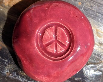 PEACE SIGN Magnet - Raspberry Red Art Glaze - Inspirational Art Piece by Inner Art Peace