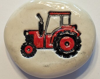 RED TRACTOR Pocket Stone - Hand-Painted w/ Art Glazes - Inspirational Art Piece by Inner Art Peace