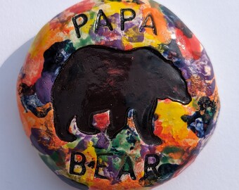 PAPA BEAR Pocket Stone - Hand-painted w/ Rainbow Art Glazes - Inspirational Art Piece by Inner Art Peace - LGBTQ+