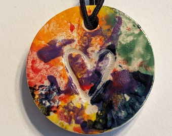 CONFETTI RAINBOW HEART Pendant / Necklace - Hand-painted w/ Art Glazes - Inspirational Art Piece by Inner Art Peace - lgbtq+