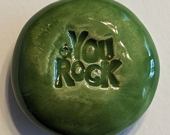 YOU ROCK Pocket Stone - Emerald Green Art Glaze - Inspirational Art Piece by Inner Art Peace