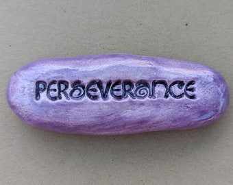 PERSEVERANCE Pocket Stone - AMETHYST PURPLE Art Glaze - Inspirational Art Piece by Inner Art Peace