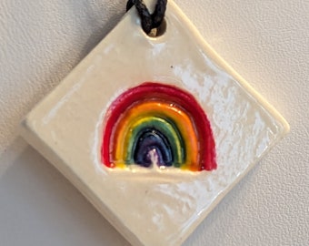 RAINBOW Pendant / Necklace - Hand-painted w/ Art Glazes - Inspirational Art Piece by Inner Art Peace - LGBTQ+