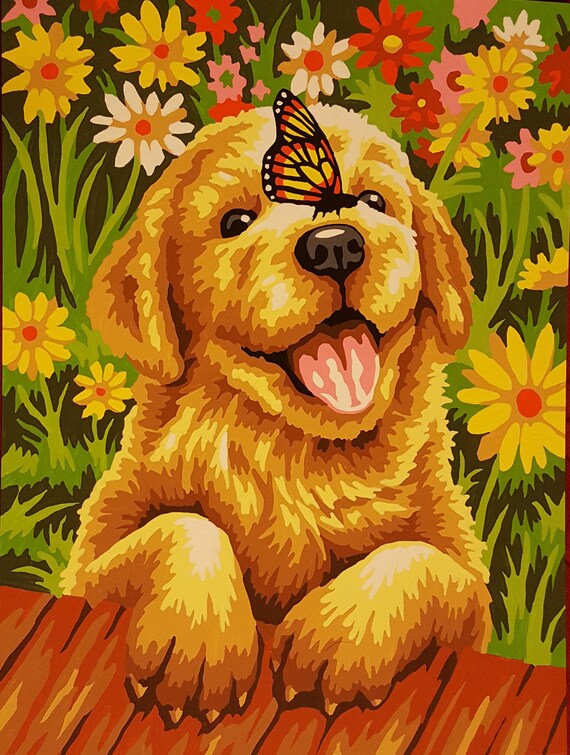 Golden Retriever Puppy With Butterfly On Nose Painting Etsy