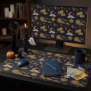 Celestial Sun Moon Stars Desk Mat | Astrology Night Sky Mouse Pad