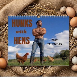 Hunk Calendar 2027, Funny Gay Calendar, Hunks with Hens, Adult Humor Calendar, Weird Calendar, White Elephant Gift, Funny Wall Art