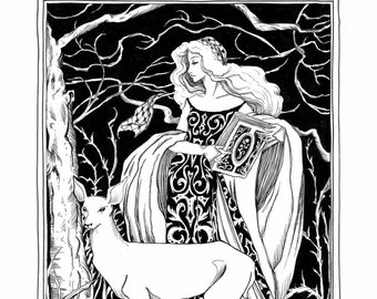 La Reine Mystique de la Foret - Le Cerf Art Print
