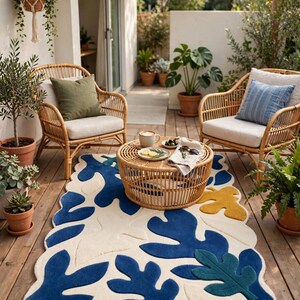 Handmade Abstract Leaf Tufted Rug, Boho Botanical Area Carpet (Custom Size)