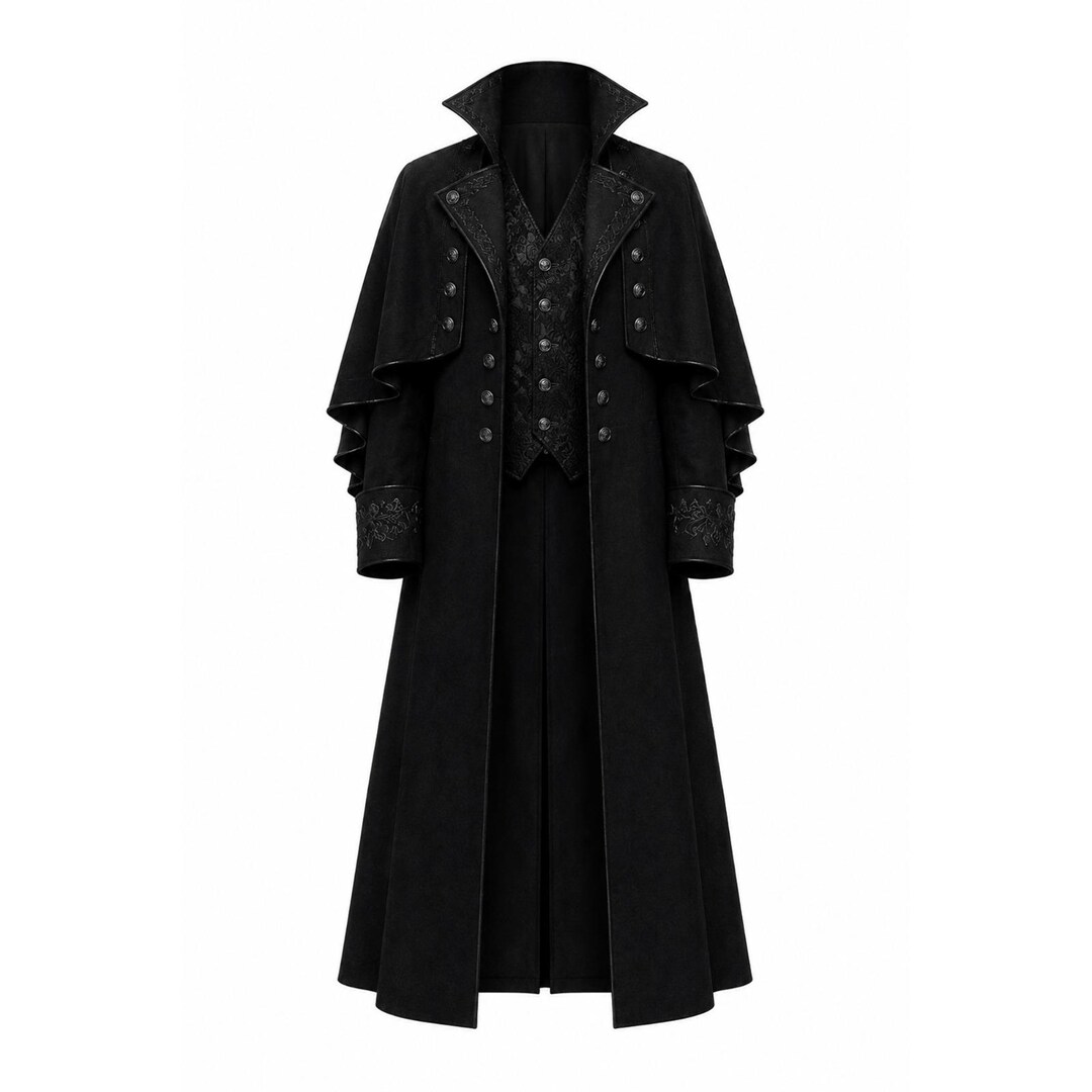 Men's Gothic Vampire Wool Coat, Victorian Cape Collar, Dark Academia ...