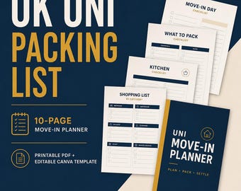 Packliste & Umzugsplan für britische Universitäten | 319-Punkte-Checkliste (Google Sheets) | Druckbare PDF-Datei + Canva-Vorlage