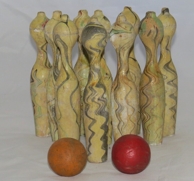 Antique Ten Pins Wooden Bowling Game Table Top Victorian Wood Etsy