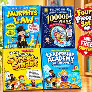 May include: A four-piece set of children's books featuring Murphy's Law, Building the Ultimate Brain for Kids 100000 Whys, Raise Children Street-Smart, and Leadership Academy Enlightenment, each with colorful illustrations and text.