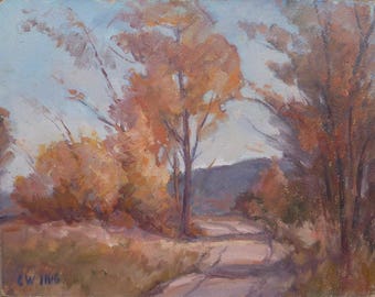Autumn landscape, Country Road - Orig painting by Carl W. Illig. 14x18 American scene, fall. gift, NY
