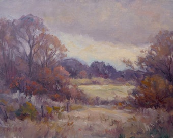 Autumn landscape, Original oil painting by Carl W. Illig.  warm fall, trees. Roycroft, NY