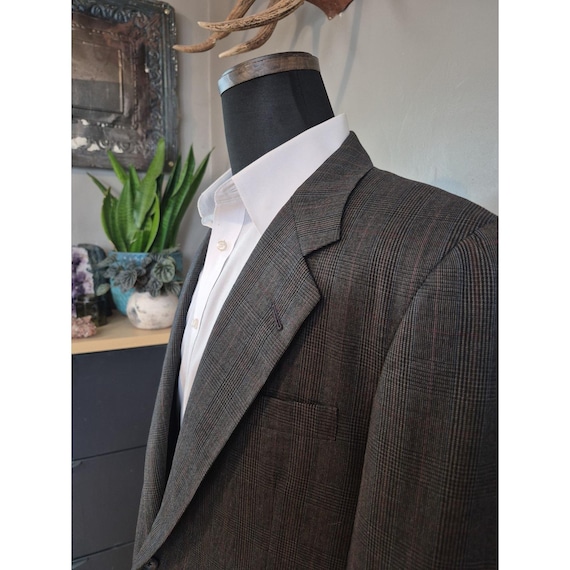 Hickey Freeman, Hickey Freeman Mens Wool Sports Coat 43R Gray Plaid Vintage USA 2 Button Blazer