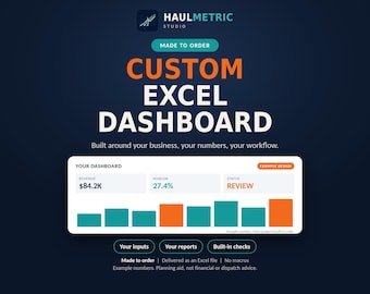 Custom Excel Spreadsheet or Dashboard Made to Order | Business Tracker, KPI Dashboard, Calculator or Inventory Template Built for You