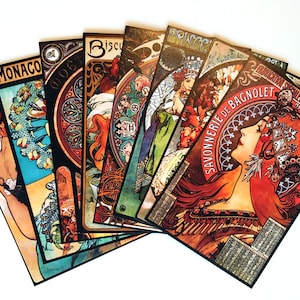 8 pcs. MUCHA STICKERS - Large Alphonse Mucha Stickers | 1920s Art Nouveau Stickers | Gibson Girl Stickers | Vintage Sticker Pack Assortment