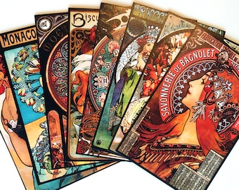 8 pcs. MUCHA STICKERS - Large Alphonse Mucha Stickers | 1920s Art Nouveau Stickers | Gibson Girl Stickers | Vintage Sticker Pack Assortment